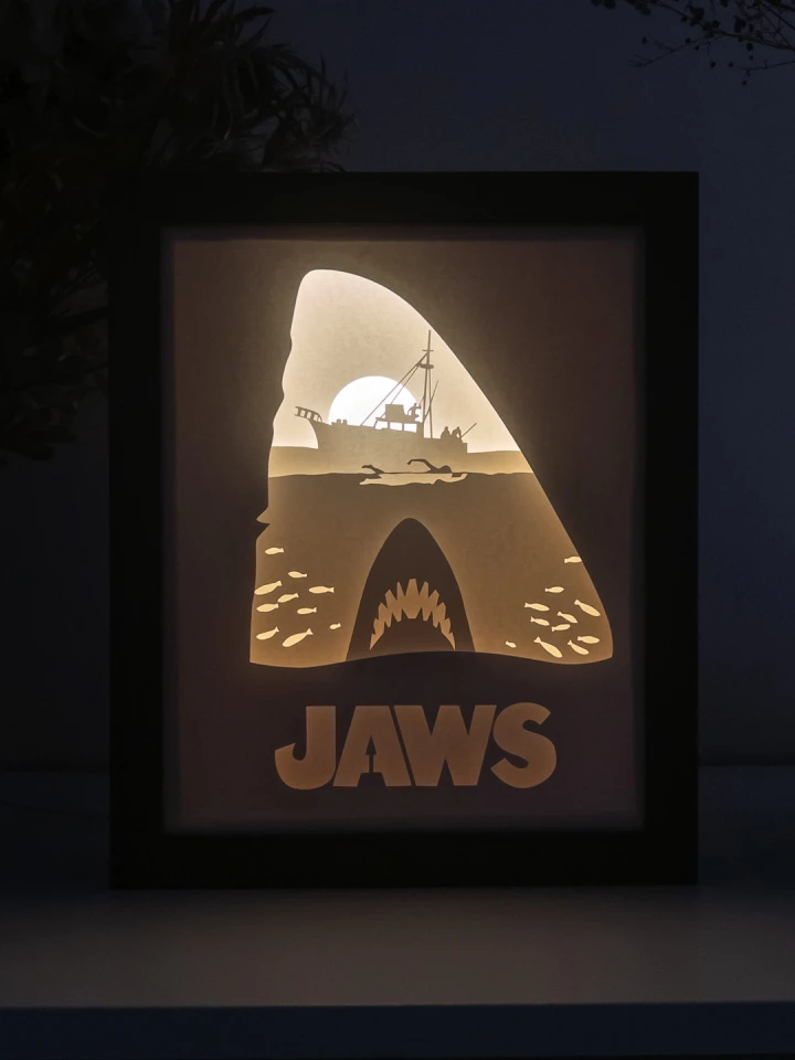 Jaws DIY Layered 3D Lightbox Papercut Template | Digital Lightbox Art for Home Decor, Shadow Box SVG PDF