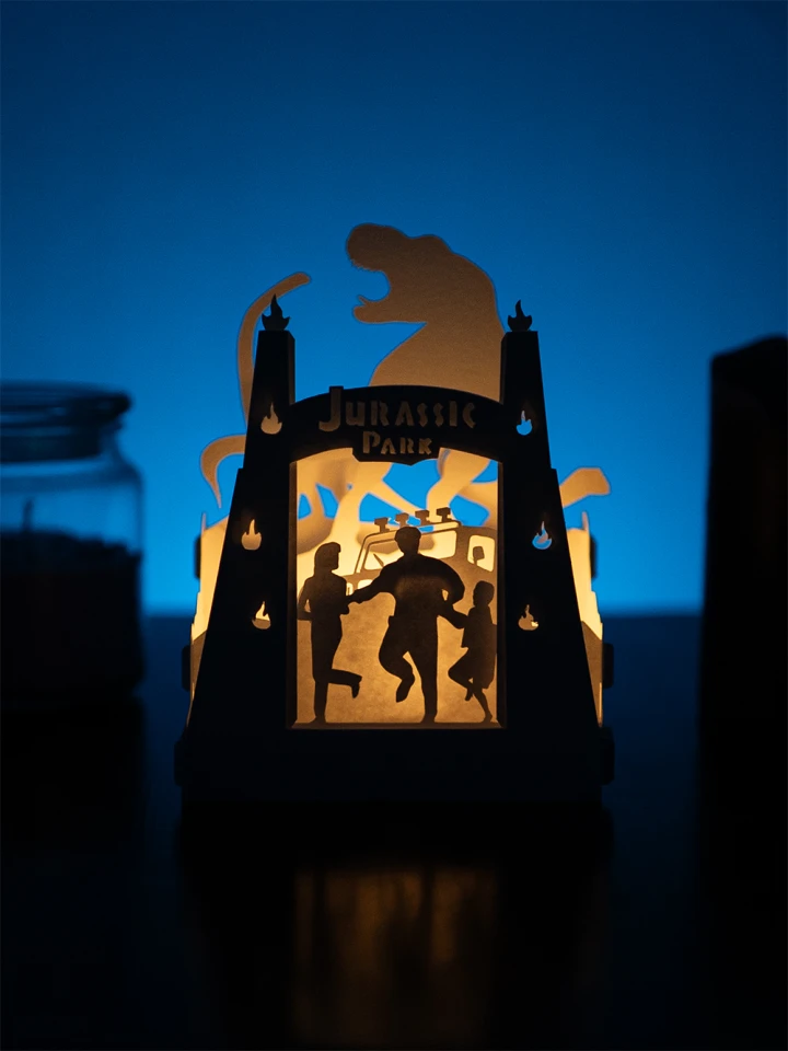 Jurassic Park DIY Layered 3D Lantern Papercut Template | Digital Lightbox Art for Home Decor, Shadow Box SVG PDF
