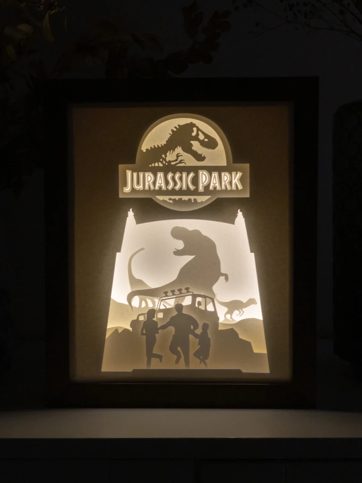 Jurassic Park DIY Layered 3D Lightbox Papercut Template | Digital Lightbox Art for Home Decor, Shadow Box SVG PDF