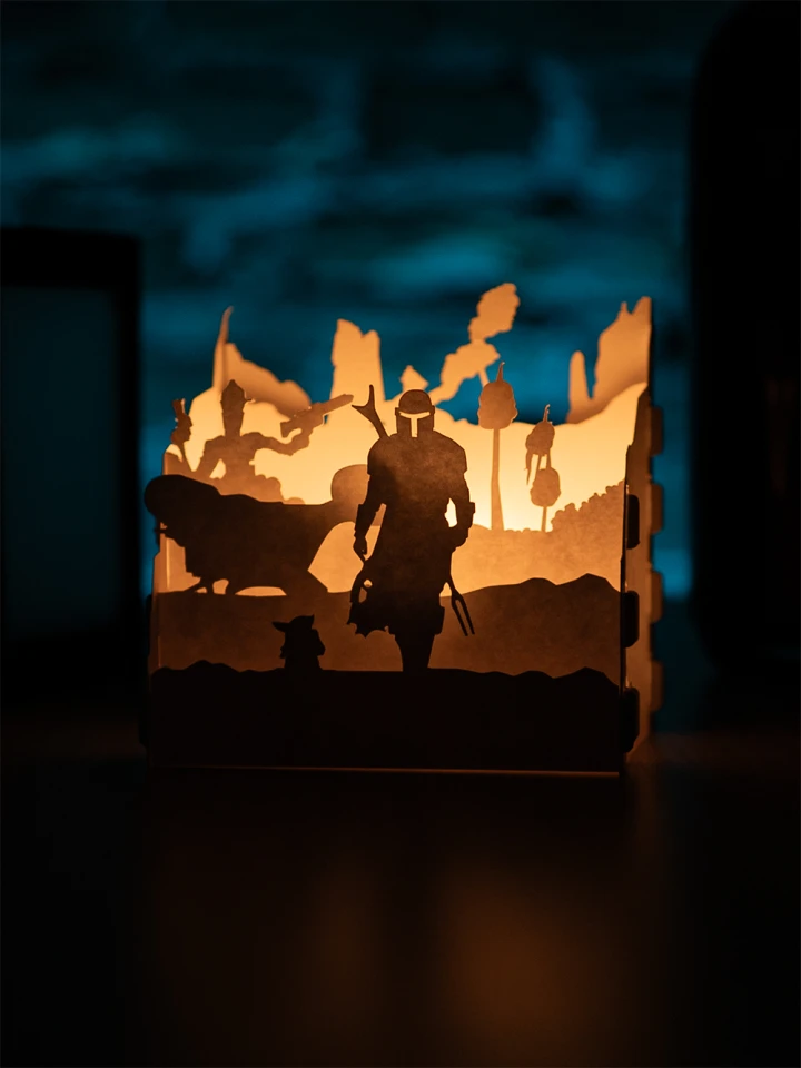 Star Wars - Mandalorian DIY Layered 3D Lantern Papercut Template | Digital Lightbox Art for Home Decor, Shadow Box SVG PDF