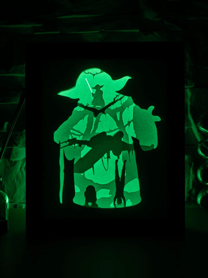 Star Wars Yoda DIY Layered 3D Lightbox Papercut Template | Digital Lightbox Art for Home Decor, Shadow Box SVG PDF
