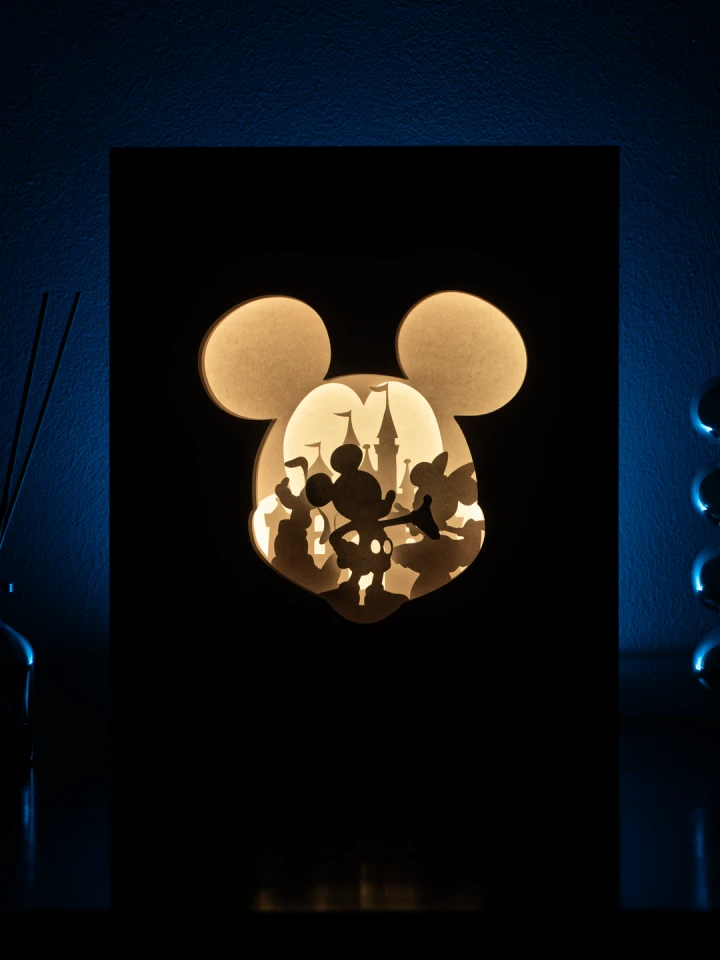 Mickey Mouse DIY Layered 3D Lightbox Papercut Template | Digital Lightbox Art for Home Decor, Shadow Box SVG PDF
