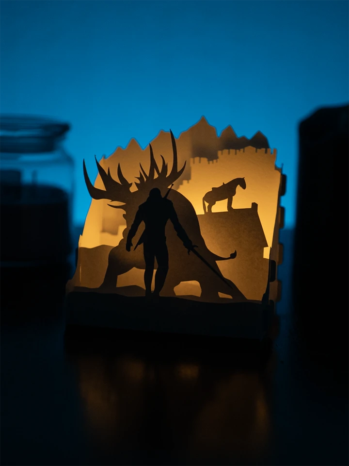 The Witcher DIY Layered 3D Lantern Papercut Template | Digital Lightbox Art for Home Decor, Shadow Box SVG PDF