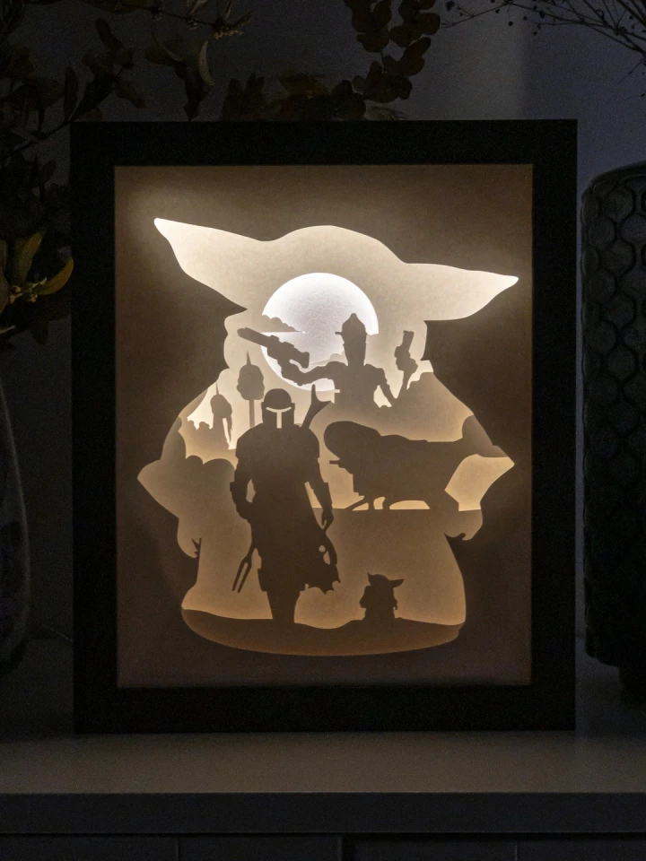 Star Wars The Mandalorian DIY Layered 3D Lightbox Papercut Template | Digital Lightbox Art for Home Decor, Shadow Box SVG PDF