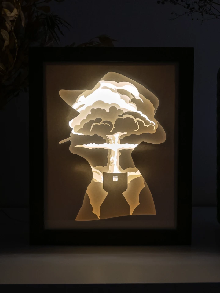 Oppenheimer DIY Layered 3D Lightbox Papercut Template | Digital Lightbox Art for Home Decor, Shadow Box SVG PDF