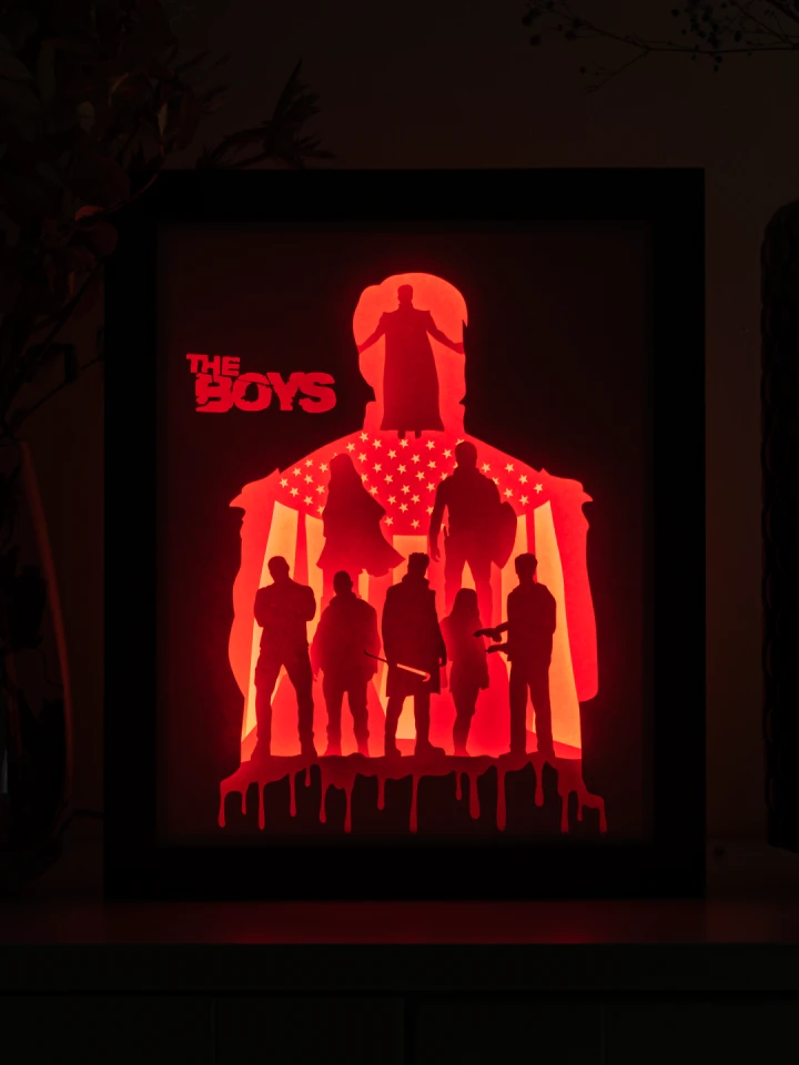 The Boys DIY Layered 3D Lightbox Papercut Template | Digital Lightbox Art for Home Decor, Shadow Box SVG PDF