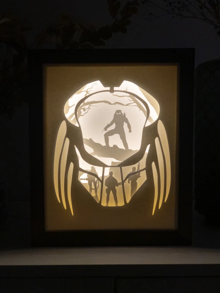 Predator DIY Layered 3D Lightbox Papercut Template | Digital Lightbox Art for Home Decor, Shadow Box SVG PDF