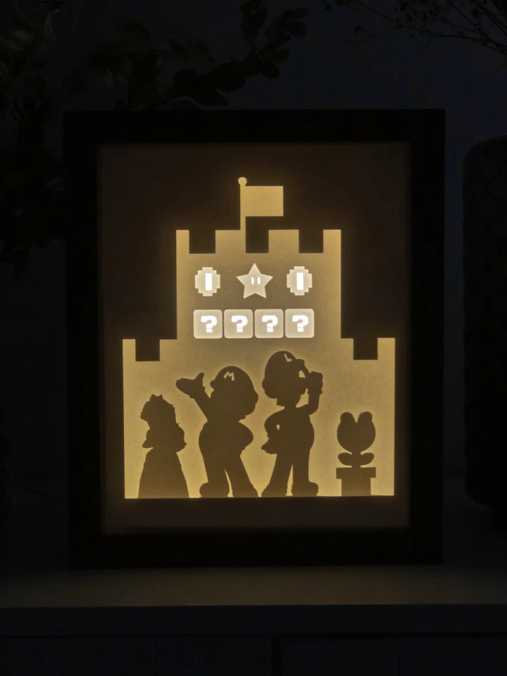 Super Mario Bros DIY Layered 3D Lightbox Papercut Template | Digital Lightbox Art for Home Decor, Shadow Box SVG PDF DXF