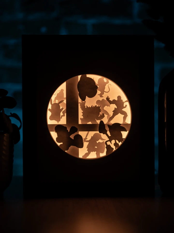 Super Mash Bros DIY Layered 3D Lightbox Papercut Template | Digital Lightbox Art for Home Decor, Shadow Box SVG PDF DXF