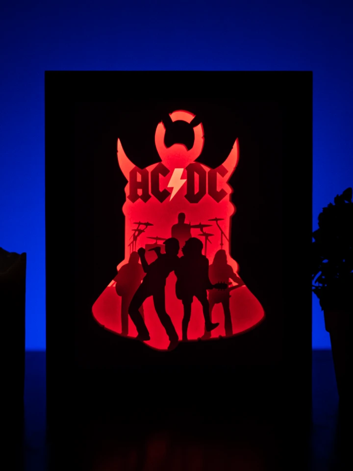 AC/DC Rock Band DIY Layered 3D Lightbox Papercut Template | Digital Lightbox Art for Home Decor, Shadow Box SVG PDF