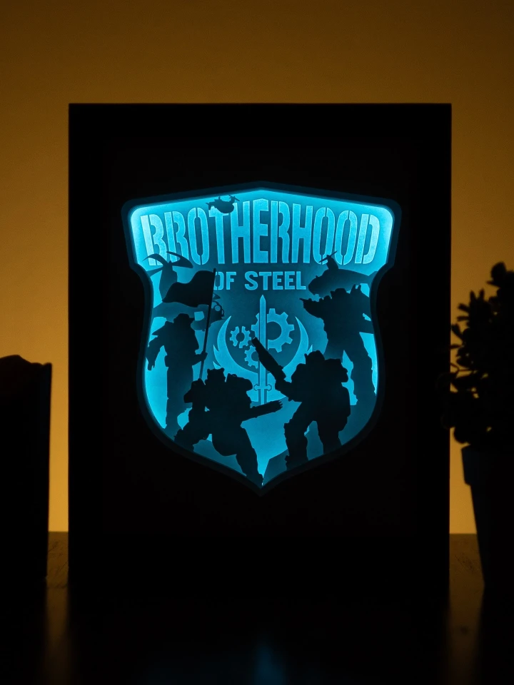 Fallout - Brotherhood of Steel DIY Layered 3D Lightbox Papercut Template | Digital Lightbox Art for Home Decor, Shadow Box SVG PDF