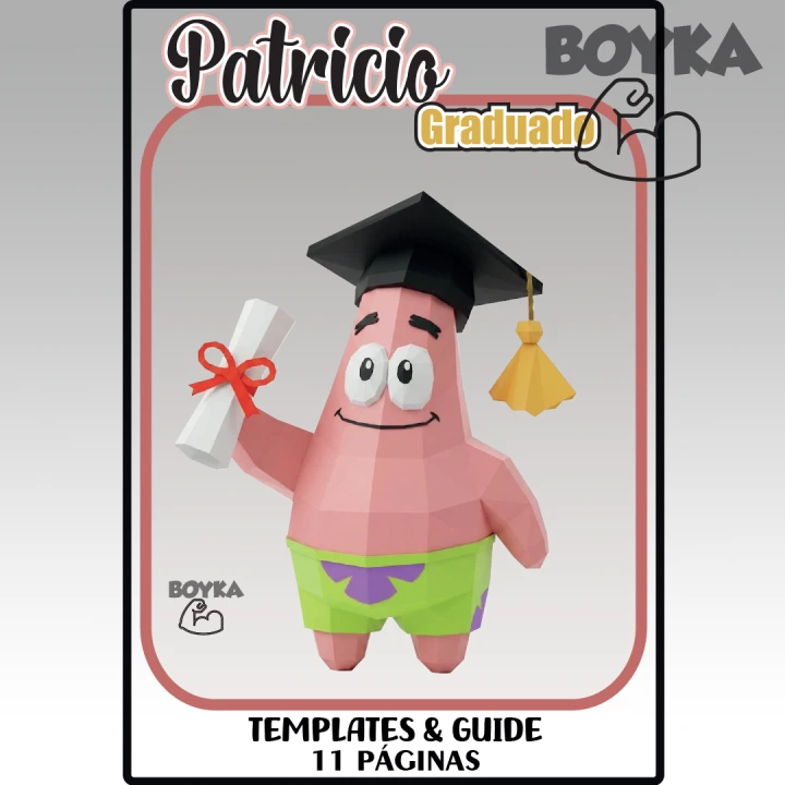 Patrick Star the Graduate Low Poly Papercraft Templates Gift DIY Decoration BOYKA