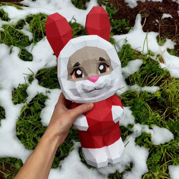 Hare in overalls Papercraft Template - Low Poly, Pepakura PDF, DIY Handmade, Home Decoration, Creative Gifts