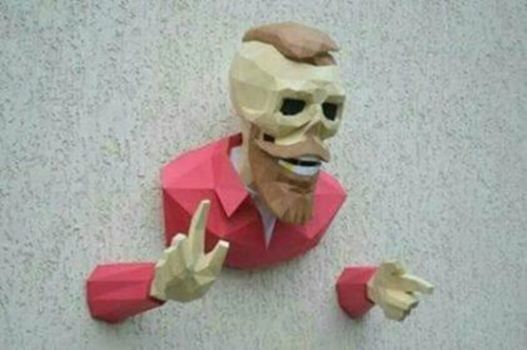 Hipster Skull Wall Bust with Hands Papercraft PDF Template - 3D Low Poly Wall Art DIY Kit