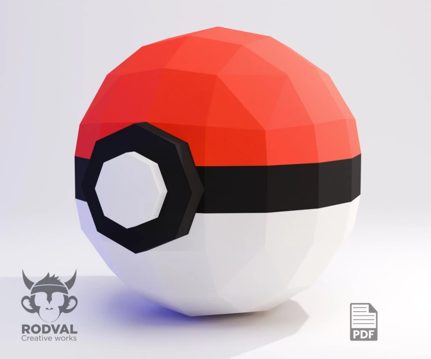 POKEBALL, Pokemon, Papercraft, Template, DIY, Paper, Low Poly, Cute, Kawaii, 3D Model, Pdf Low Poply, Kids Toy POKEBALL, Pokemon, Papercraft, Template, DIY, Paper, Low Poly, Cute, Kawaii, 3D Model, Pdf Low Poply, Kids Toy