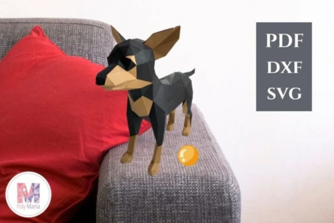 3D Pinscher Dog Papercraft – Low Poly DIY Model (pdf, svg, dxf)