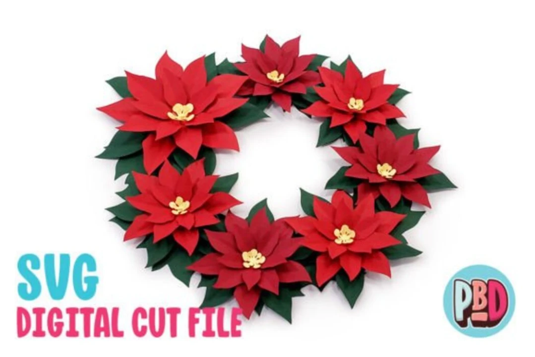 Poinsettia Wreath 3D Papercraft SVG