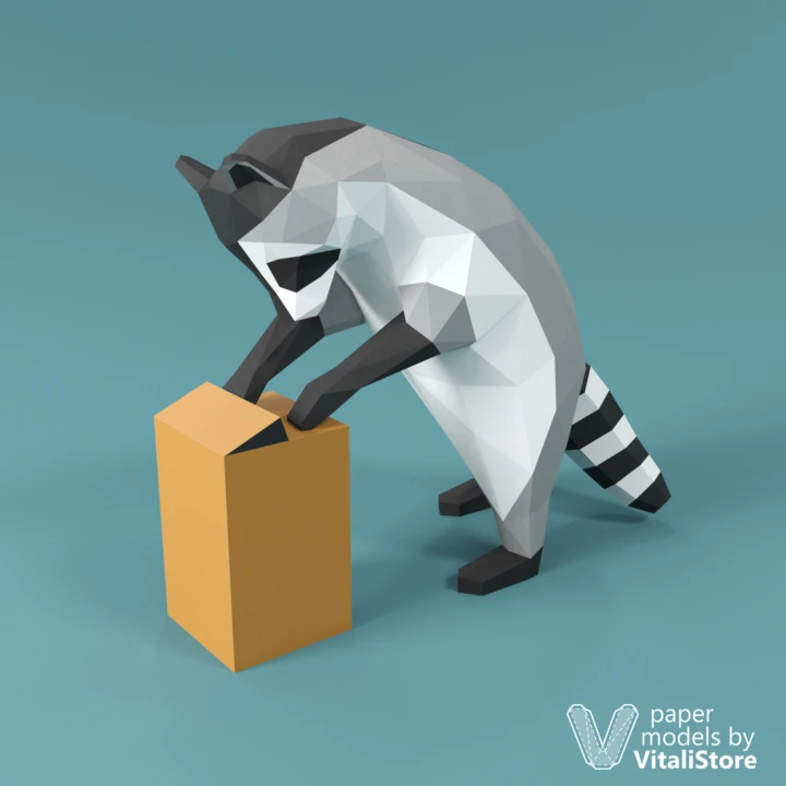 Curious Raccoon Papercraft, Paper Sculpture, Low Poly Papercraft