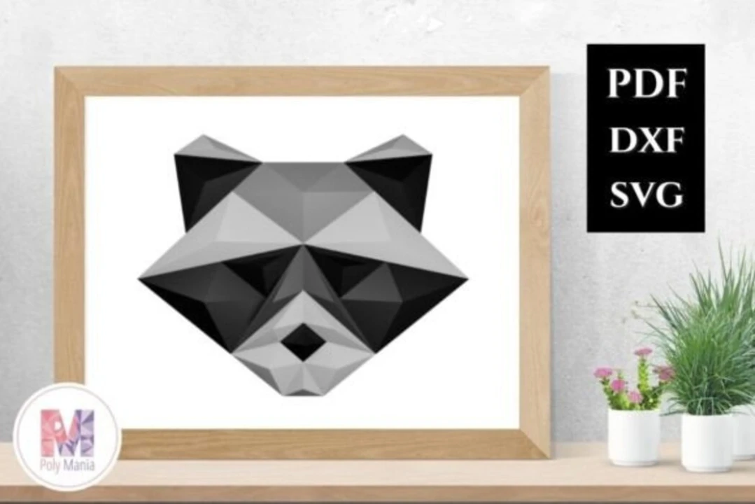 Raccoon Mosaic Papercraft Template: 3D Low Poly Model (PDF, SVG, DXF)