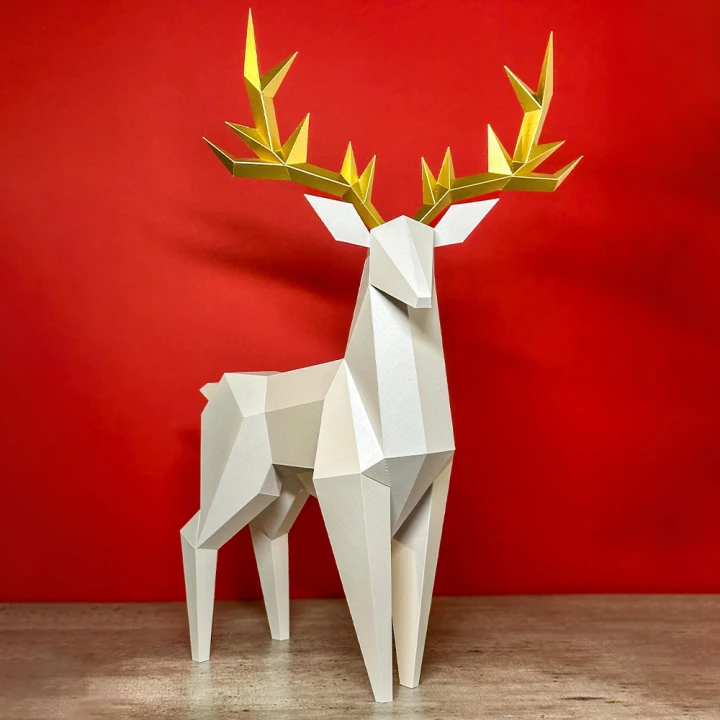 Christmas Reindeer Papercraft 3D – Low Poly PDF Template | Christmas Pepakura Model | DIY Holiday Paper Sculpture | Funny Xmas Decor