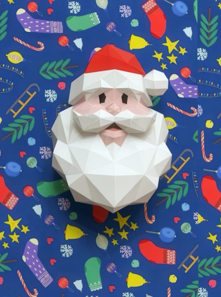 Santa Claus Wall Decor Papercraft, Lowpoly, Low poly Papercraft