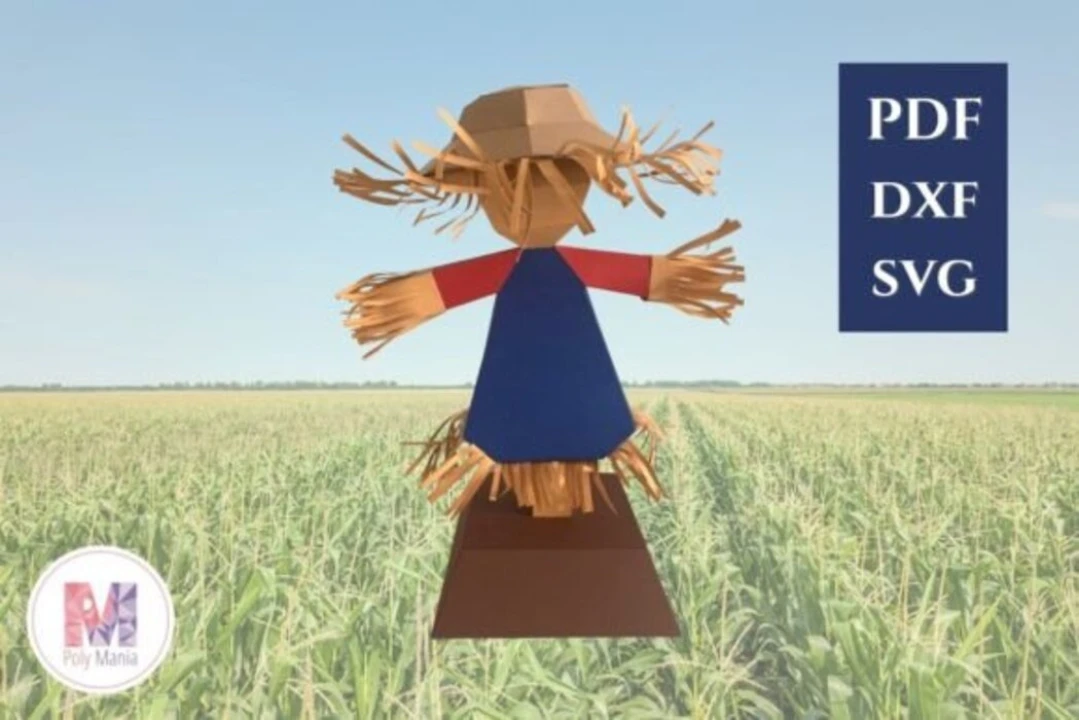 Scarecrow Papercraft Template: 3D Low Poly Model (PDF, SVG, DXF)