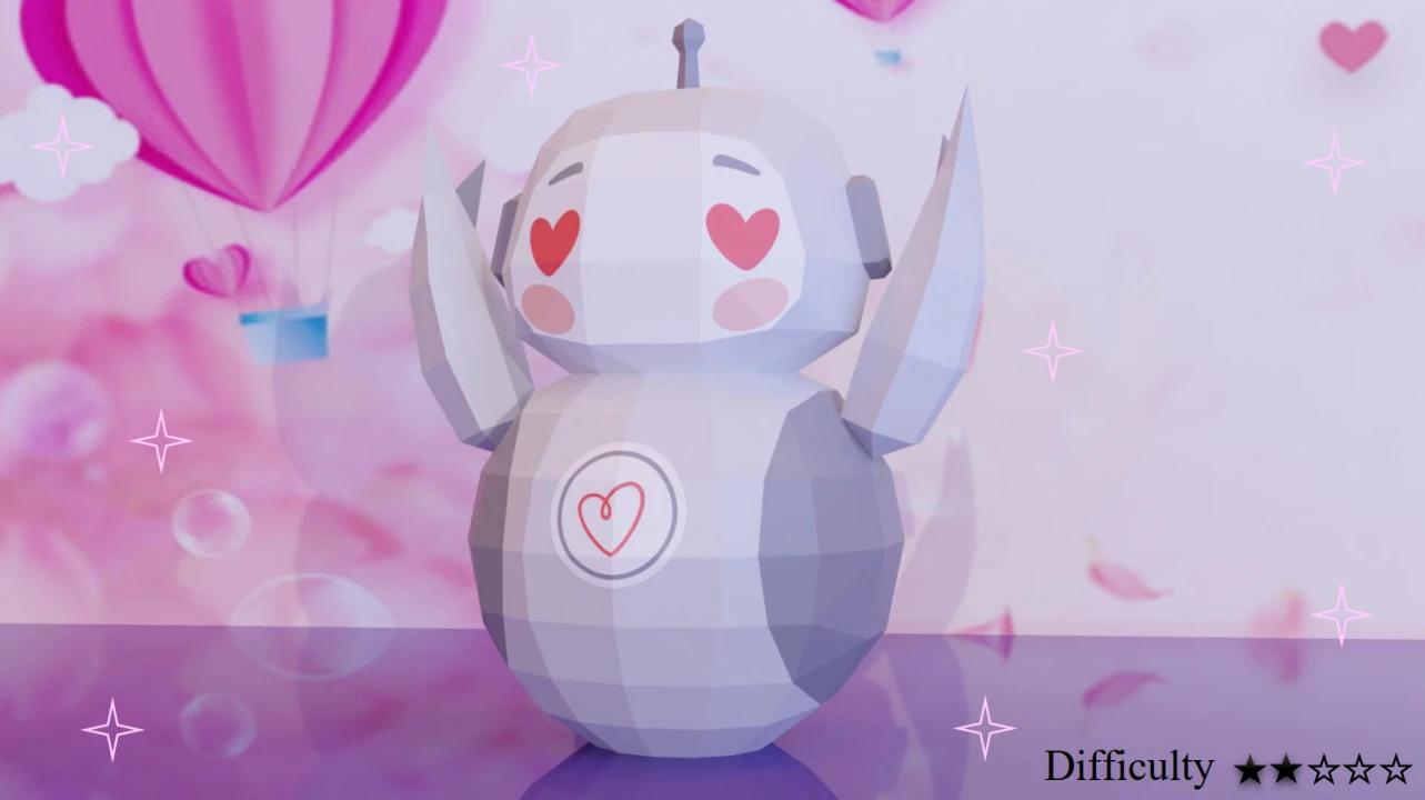 Robot in Love Low Poly, Papercraft, PDF template, Paper model, Sculpture, 3D puzzle, Polygonal model, Lowpoly