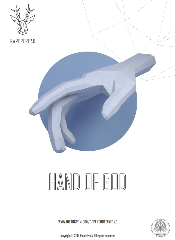 Hand of God Papercraft 3D Template Low Poly Paper Sculpture Pepakura DIY Model Printable Digital Download