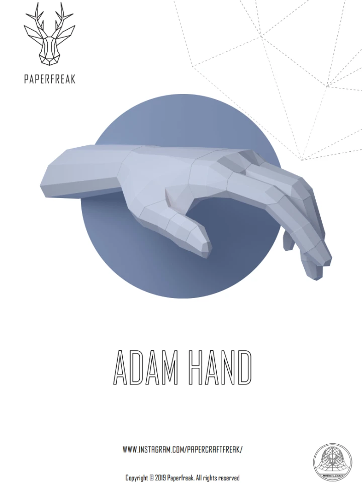 Adam Hand Papercraft 3D Template Low Poly Paper Sculpture Pepakura DIY Model Printable Digital Download