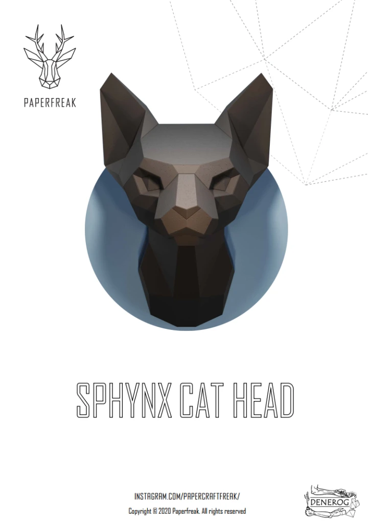 Papercraft 3D Sphynx Cat Head Low Poly Paper Diy Template Polygonal Animal Model