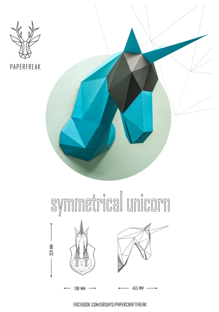Papercraft 3D Symmetrical Unicorn Low Poly Paper Diy Template Polygonal Model