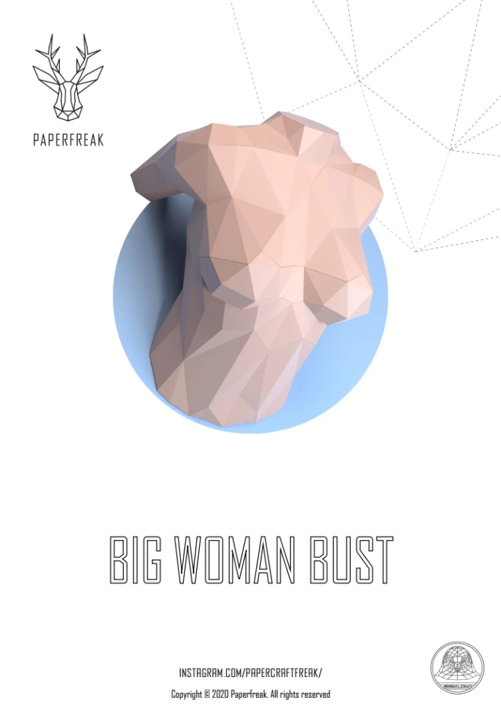 Papercraft 3D Big Woman Bust Low Poly Paper Diy Template Polygonal Torso Model Craft Decoration