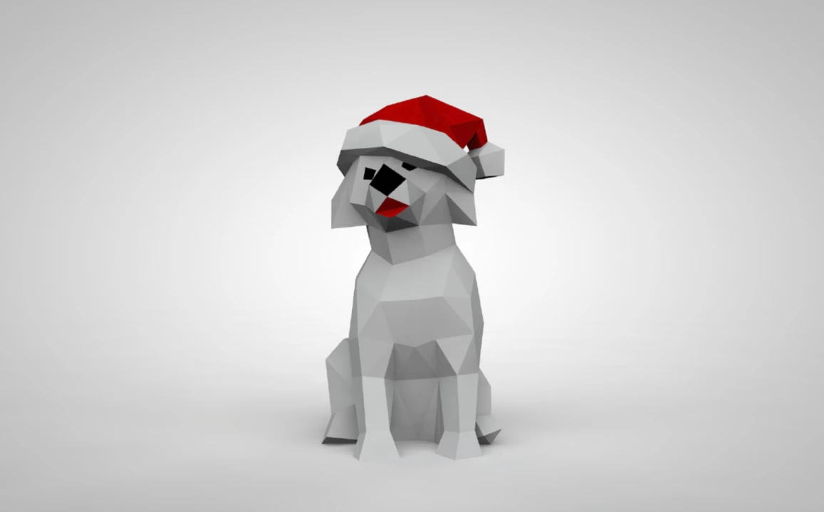 Christmas Dog Paper Sculpture: 3D Low Poly DIY Gift (PDF)