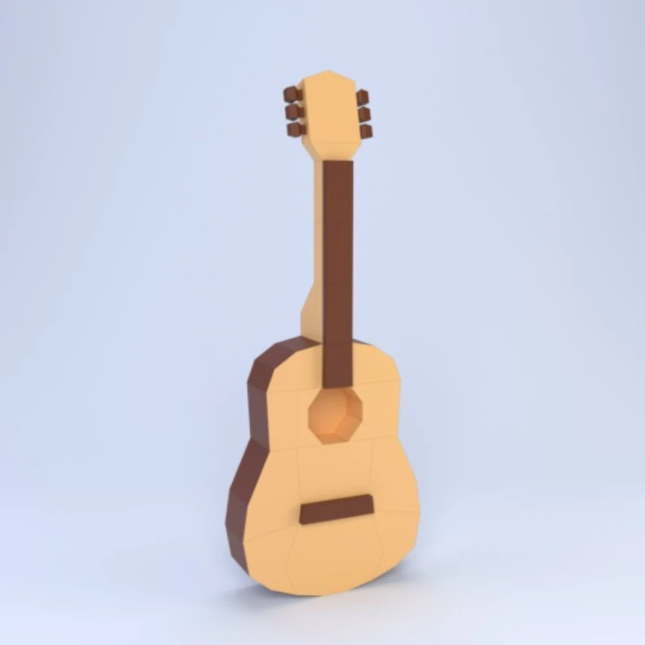 Low Poly Acoustic Guitar Papercraft Template | DIY 3D Musical Instrument Sculpture | Musician Gift & Studio Decor