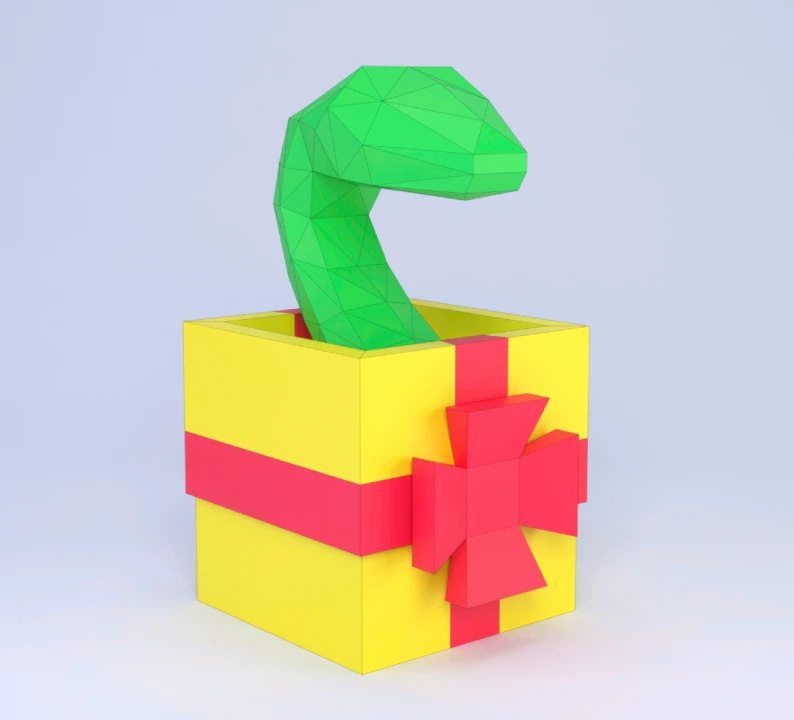 Surprise Snake in a Box Papercraft Template | DIY 3D Low Poly Prank Gift & Unique Decor | Funny Desk Toy