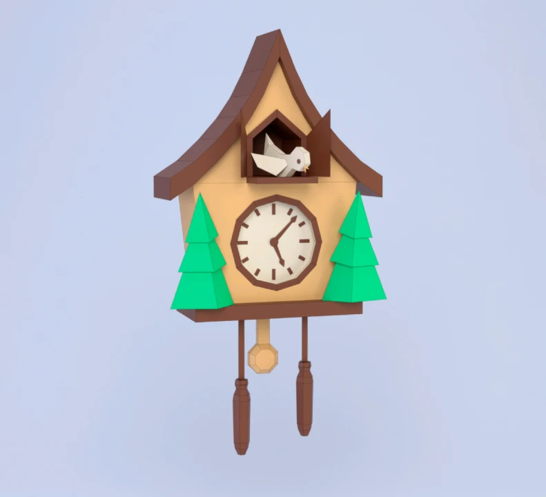 Low Poly Cuckoo Clock Papercraft Template | DIY 3D Geometric Clock Model | Rustic Home Decor