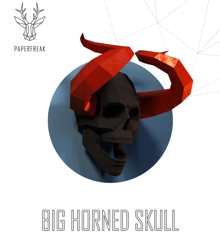 Big Horned Skull Papercraft Template | 3D Paper Model DIY