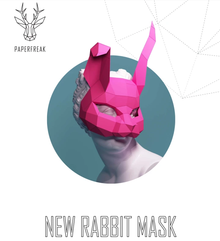 Papercraft 3D NEW RABBIT MASK halloween pepakura carnival Low Poly