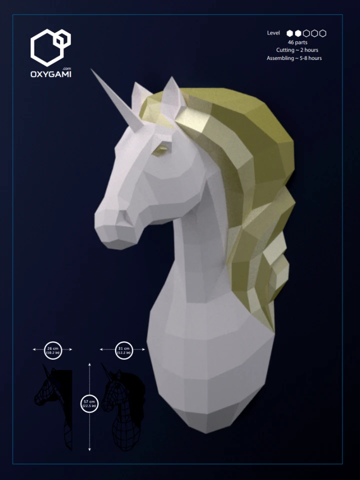 PDF Unicorn (Ringht) Pattern (Papercraft), Make Your Own Papercraft Unicorn Trophy: Faux Taxidermy Unicorn Template, DIY Unicorn Head, 3D Puzzle