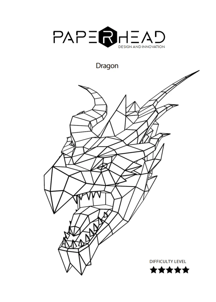 Low Poly Dragon Head Papercraft Template | DIY 3D Geometric Fantasy Wall Art | Legendary Creature Decor