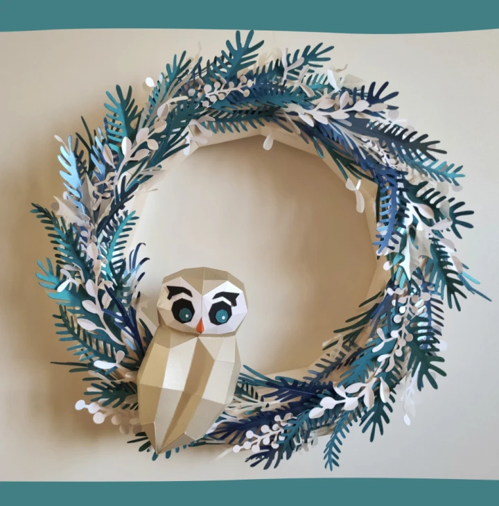DIY Baby Owl Wreath Papercraft Template Low Poly 3D Wall Art Decor Instant Download