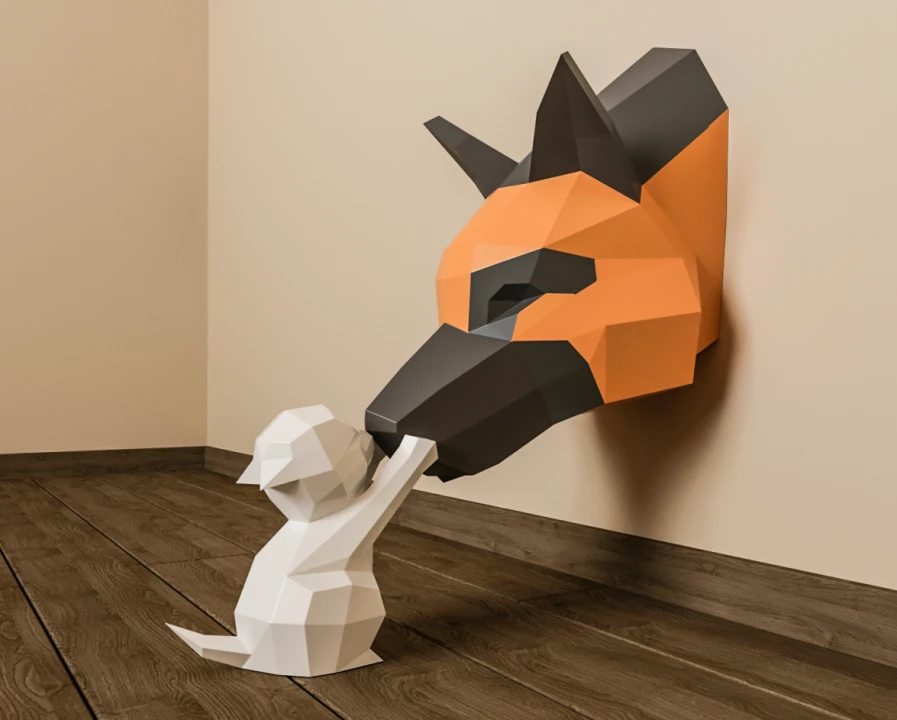 DIY Dog & Kitten Papercraft Template Low Poly 3D Animal Sculpture Home Decor Instant Download PDF