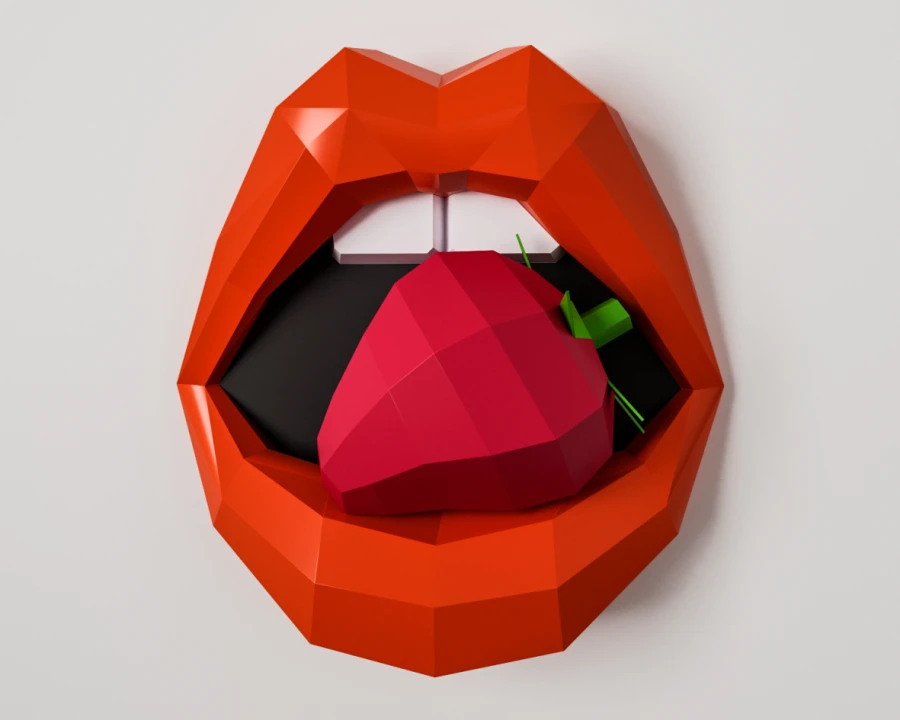 DIY Lips with Strawberry Papercraft Template Low Poly 3D Wall Art Sculpture Instant Download PDF