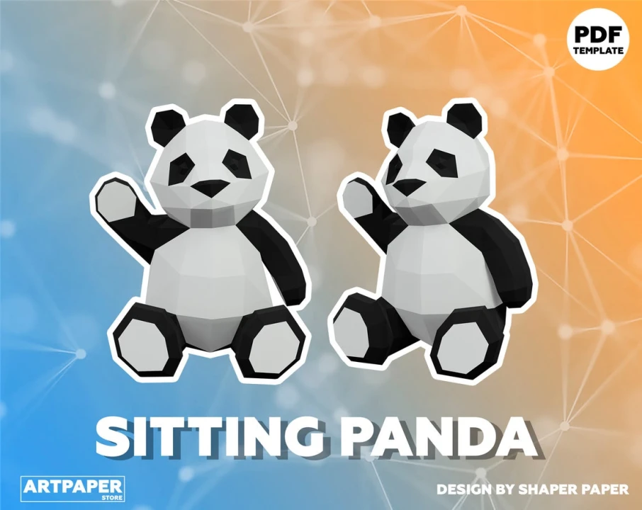 DIY Sitting Panda Papercraft Template Low Poly 3D Animal Model