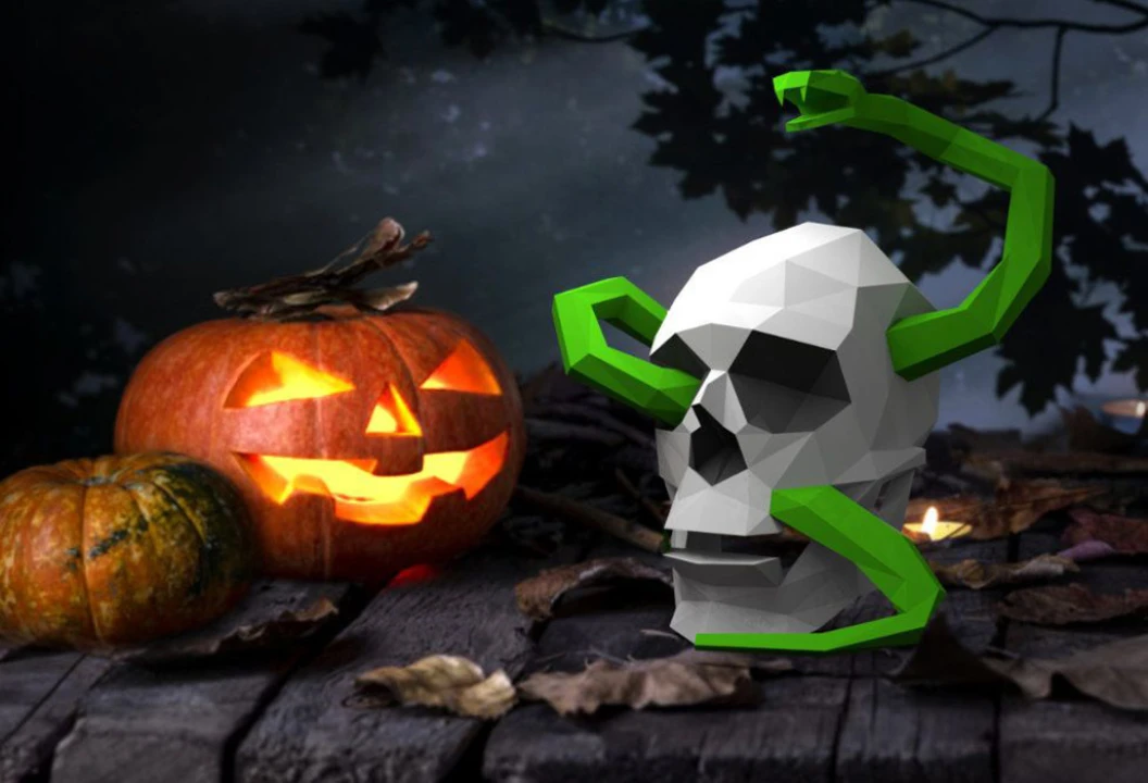 Skull with Snake 3D Decor Low poly Papercraft, DIY, PDF