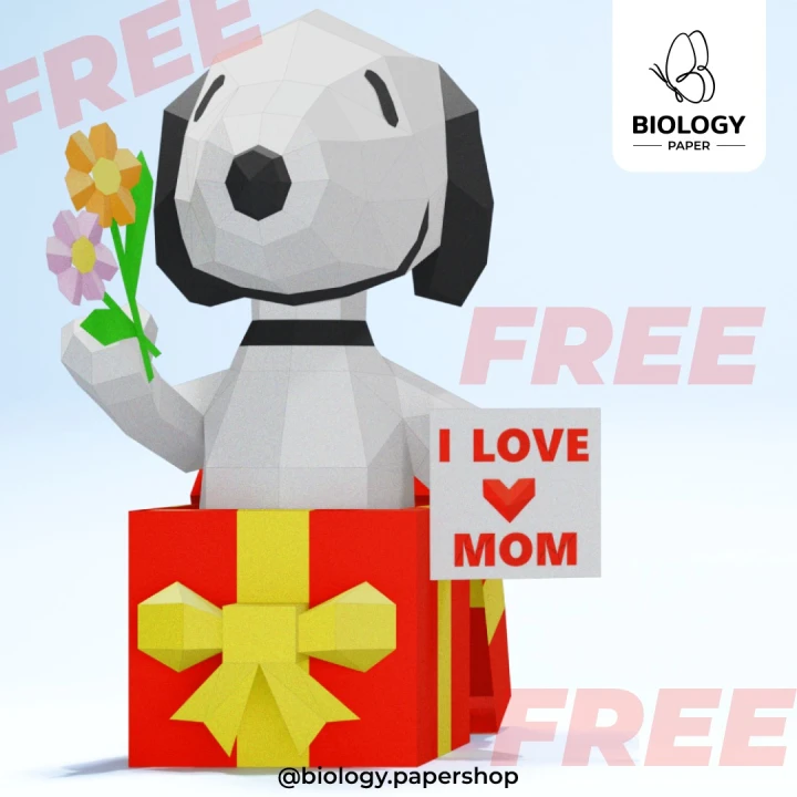 Snoopy I love Mom Low Poly Papercraft Template Pepakura PDF DIY Handmade