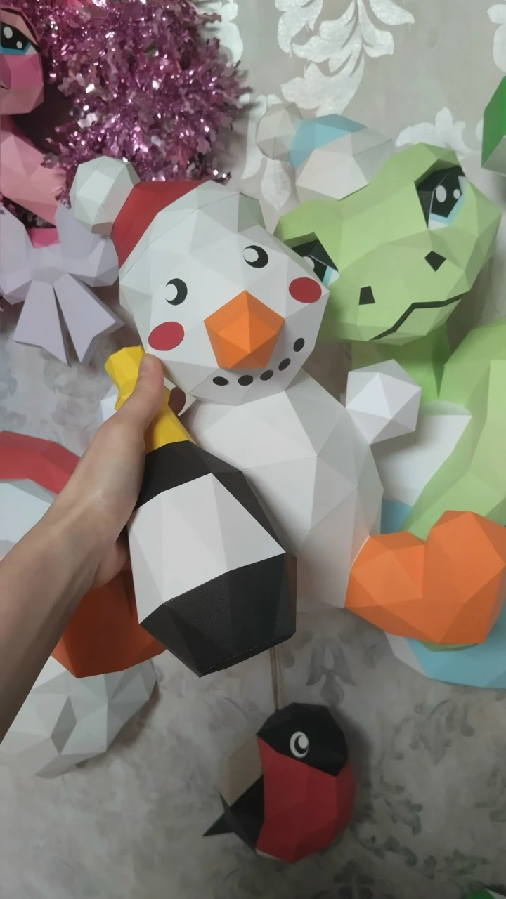 Snowman Papercraft Template - Low Poly, Pepakura PDF, DIY Handmade, Home Decoration, Creative Gifts