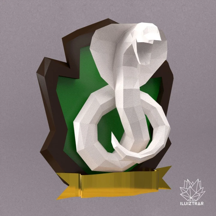 Low Poly Slytherin Serpent Crest Papercraft Template | DIY 3D Geometric Harry Potter Wall Art | Hogwarts House Decor