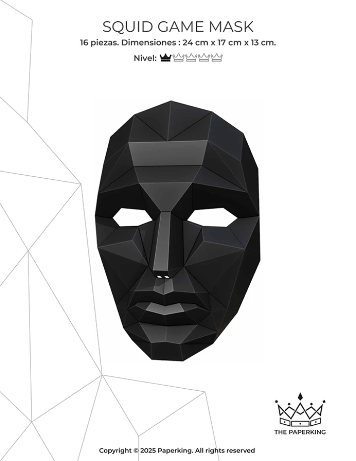 Squid Game Mask Papercraft 3D, pepakura Pdf template Low polygonal Paper Custom Diy Decor home loft office gift