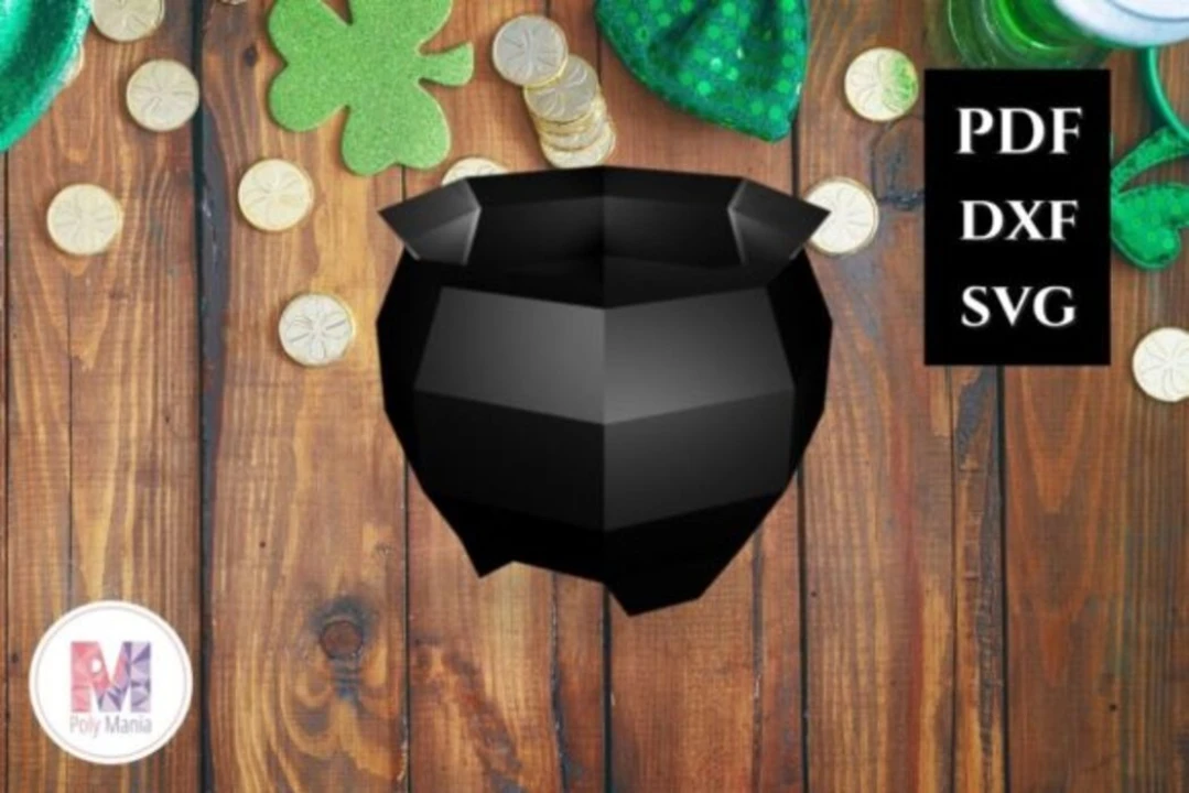 St Patrick Cauldron Papercraft Template: 3D Low Poly Model (Digital Download)